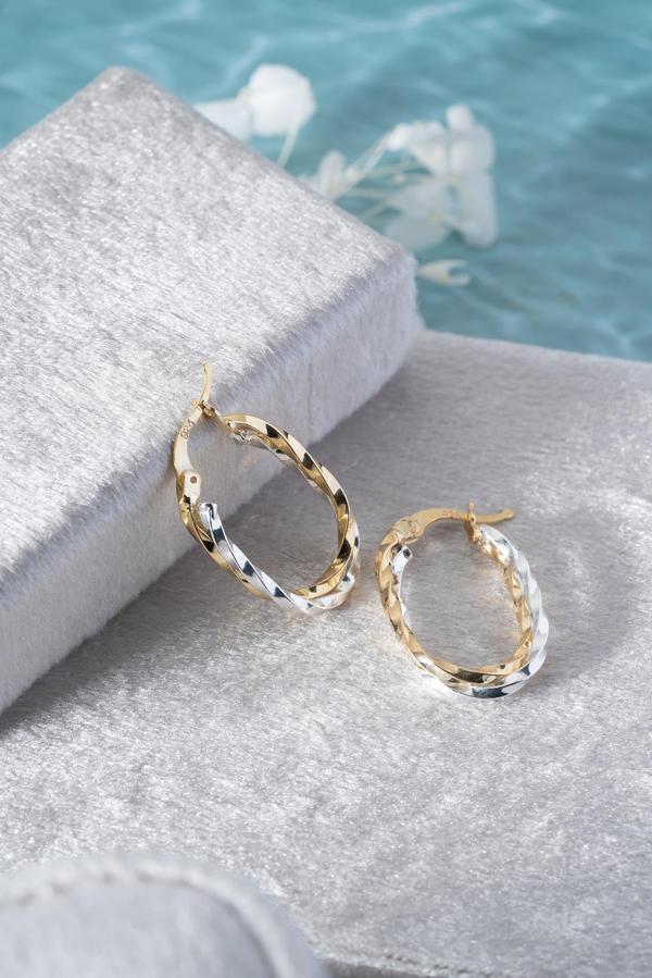 925 Ayar Gümüş Çift Renk U Model Burgu Küpe - Image 1