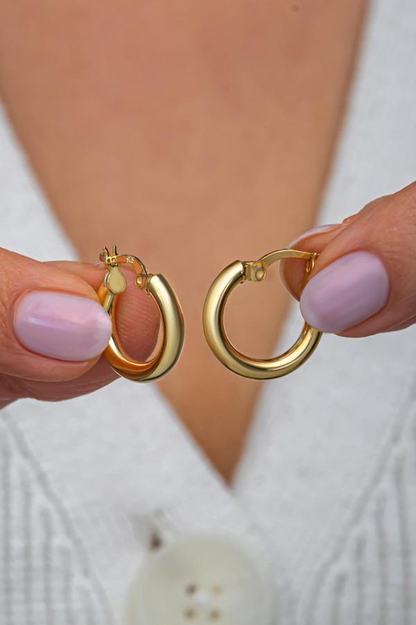 925 Ayar Gümüş Gold Kaplama 18 mm Sade Halka Küpe - Image 1