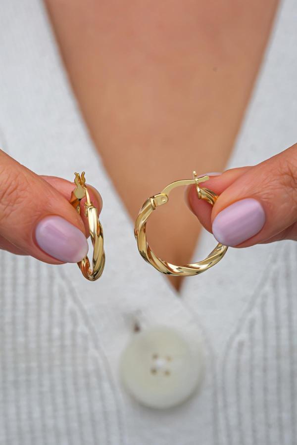 925 Ayar Gümüş Gold Kaplama 22 mm Burgu Halka Küpe - Image 1