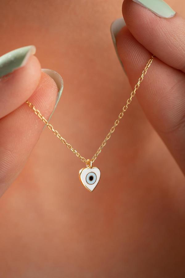 925 Ayar Gümüş Gold Kaplama Mineli Minimal Kalp Kolye - Image 1