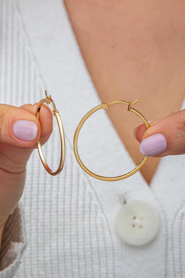 925 Ayar Gümüş Gold Kaplama 30 mm Sade Halka Küpe - Image 1