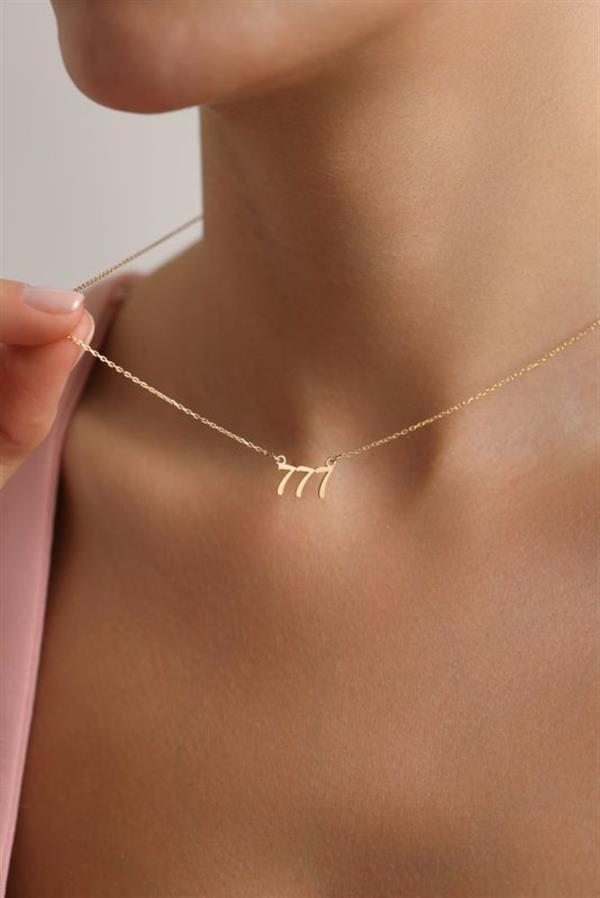 925 Ayar Gümüş Gold Kaplama 777 Melek Numarası Kolye - Image 1