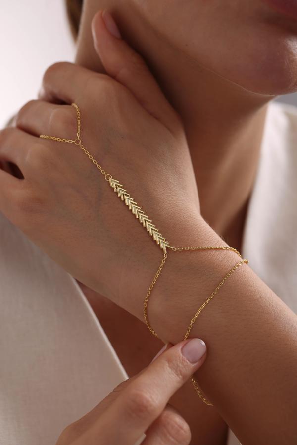 925 Ayar Gümüş Gold Kaplama Balık Sırtı Model Şahmeran Bileklik  - Image 1