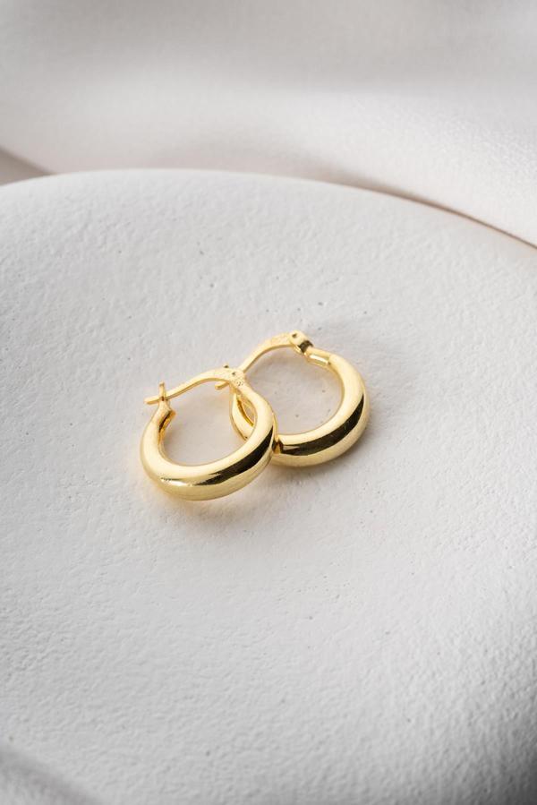 925 Ayar Gümüş Gold Rengi Sade 15 mm Şarnel Küpe - Image 1