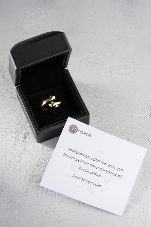 925 Ayar Gümüş Işıklı Kutuda Ayarlanabilir Gold Kaplama Sarılan Eller Yüzük - Image 1