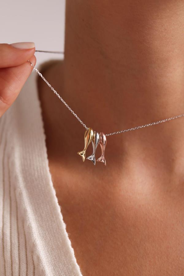 925 Ayar Gümüş Rodyum Kaplama 3'Lü Şans Balık Kolye - Image 1