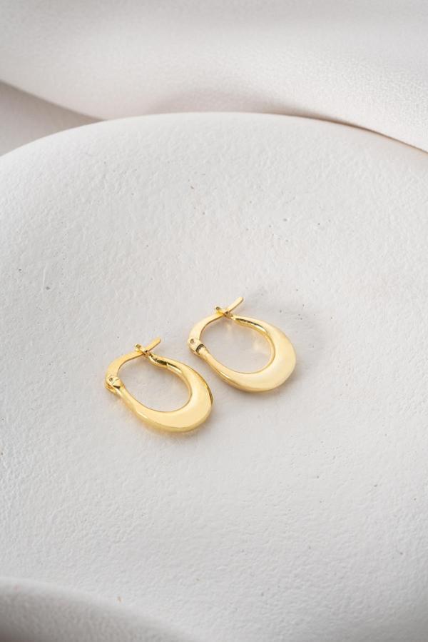 925 Ayar Gümüş Gold Rengi  Sade U Şeklinde Şarnel Küpe - Image 1