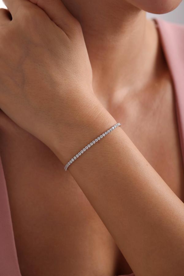 925 Ayar Gümüş Rodyum Kaplama 2 mm Zirkon Taşlı Suyolu Bileklik  - Image 1