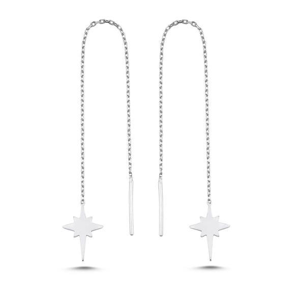 925 Ayar Gümüş Rodyum Kaplama Kutup Yıldızı Zincir Küpe - Image 1