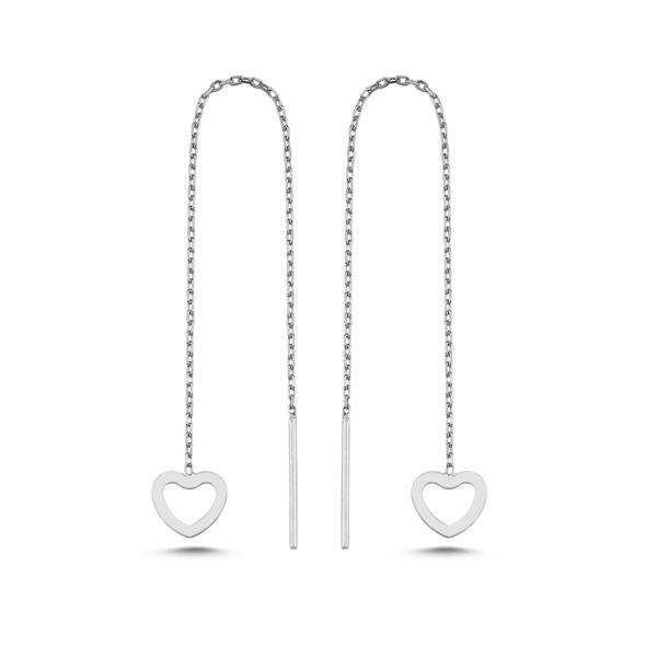 925 Ayar Gümüş Rodyum Kaplama Minik Kalp Zincir Küpe - Image 1