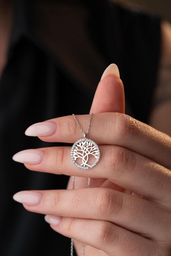 925 Ayar Gümüş Rodyum Kaplama Hayat Ağacı Kolye - Image 1
