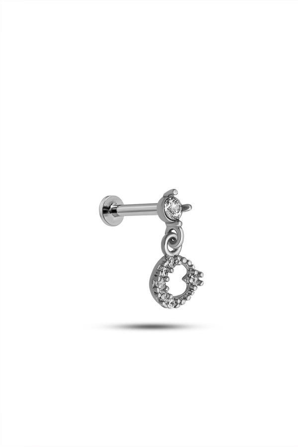 925 Ayar Gümüş Rodyumlu Minimal Ayyıldız Tragus Piercing Küpe - Image 1