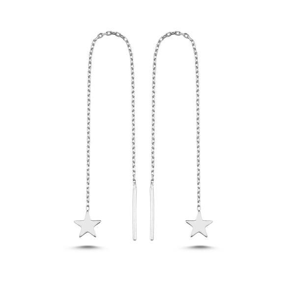 925 Ayar Gümüş Rodyum Kaplama Minik Yıldız Zincir Küpe - Image 1