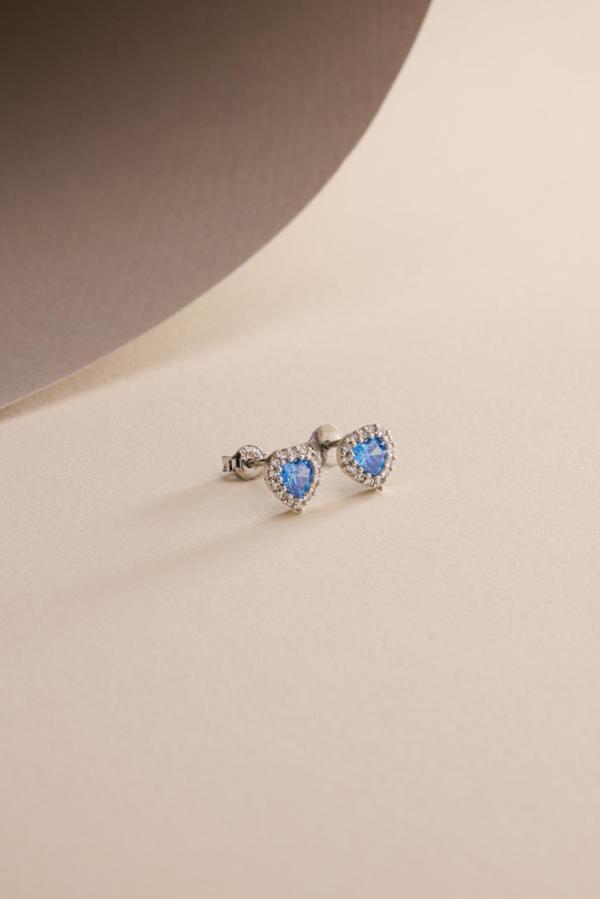 925 Ayar Gümüş Rodyum Kaplama Aquamarin Taşlı Kalp Model Küpe - Image 1