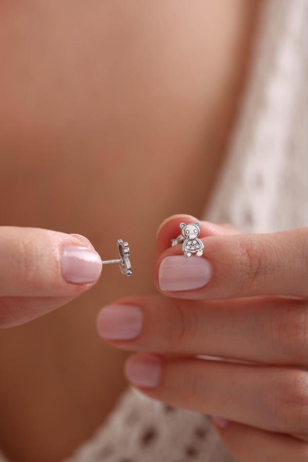 925 Ayar Gümüş Rodyum Kaplama Minik Panda Küpe - Image 1