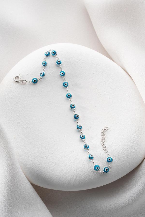 925 Ayar Gümüş Rodyumlu Sıralı Nazar Göz Bileklik - Image 1