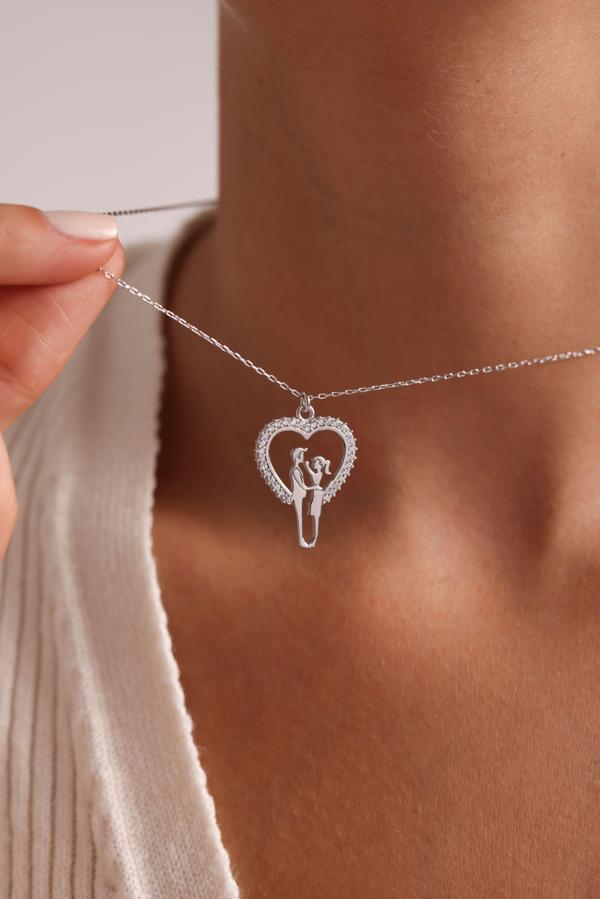 925 Ayar Gümüş Rodyum Kaplama Kalpli Sevgili  Kolye - Image 1