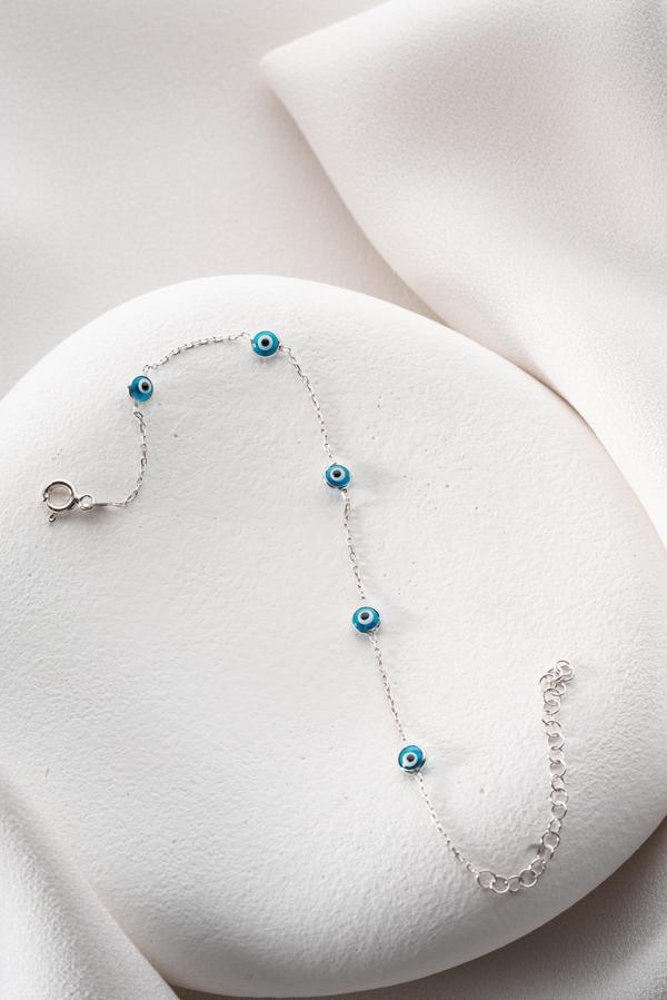925 Ayar Gümüş Rodyumlu Tek Sıra Nazar Göz Bileklik - Image 1