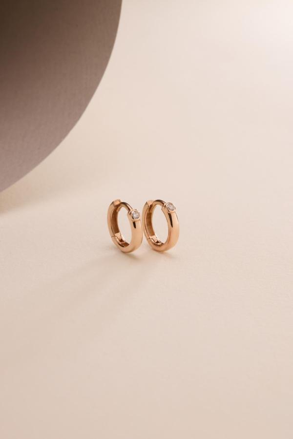 925 Ayar Gümüş Rose Kaplama Tektaş Detay 15 mm Halka Küpe - Image 1