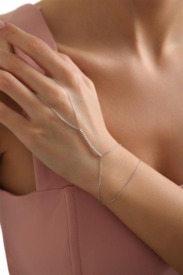 925 Ayar Gümüş Rodyum Kaplama Zirkon Taşlı Çubuk Model Şahmeran Bileklik  - Image 1