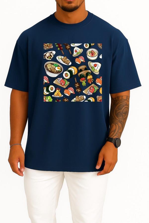 Oversize Sushi Barbecue Chicken Göğüs Tasarımlı Unisex T-Shirt - Image 1