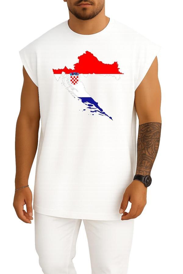 Oversize Hırvatistan Haritası Göğüs Tasarımlı Atlet - Image 1