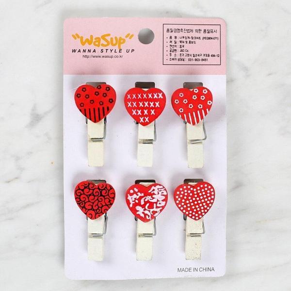 Dekoratif Kırmızı Kalp Desenli Mandal 6lı - Image 1