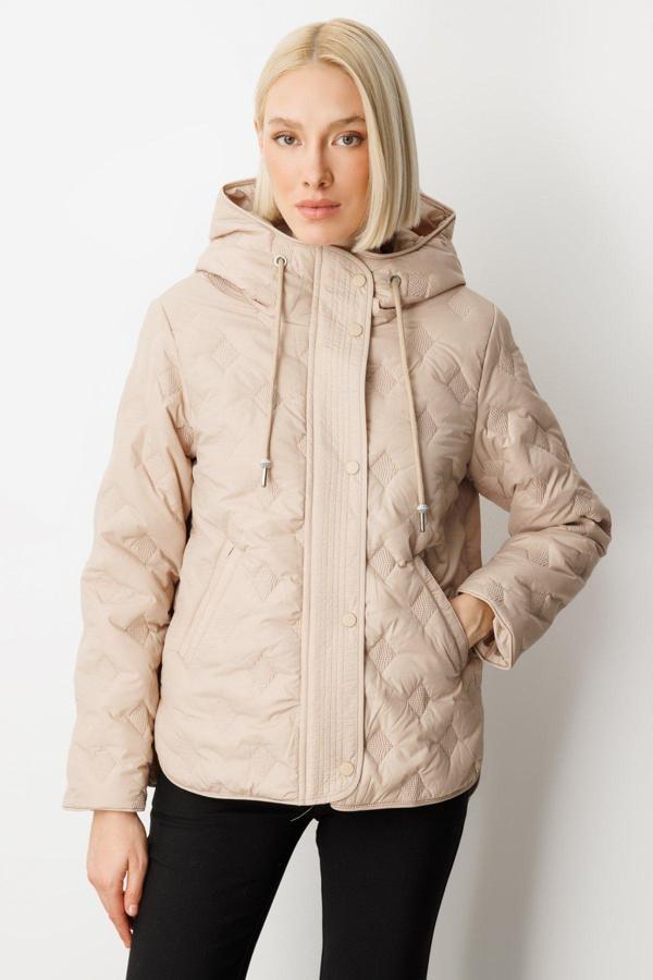 Ekol Kadın Kapüşonlu Şişme Mont 6601 Bej - Image 1