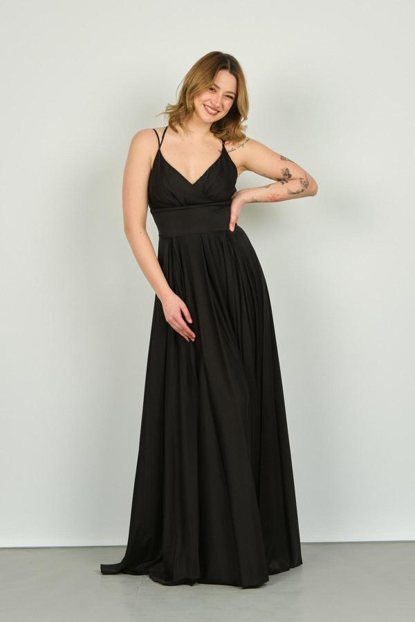 Doridorca Kadın Derin Yırtmaçlı Saten Abiye Elbise 5924047 Siyah - Image 1