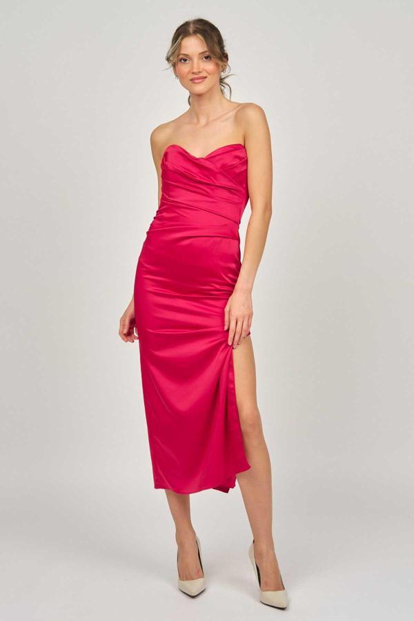 Doridorca Kadın Ara Boy Saten Abiye Elbise 5924061 Kırmızı - Image 1