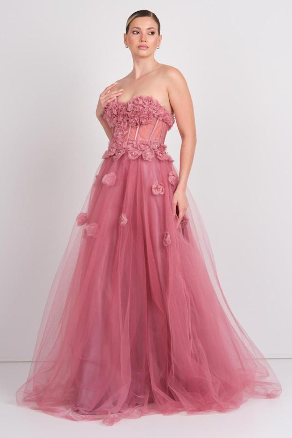 Carmen Kadın Straplez Korsajlı Eteği Tül Maxi Abiye Elbise 8451 Lavanta - Image 1