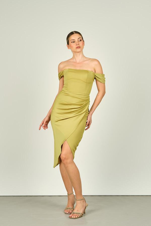 Doridorca Kadın Straplez Abiye Elbise 5924014 Yağ Yeşili - Image 1