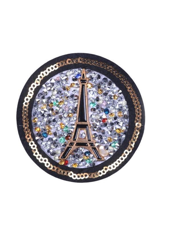 Aplike Ütü İle Yapışan Taşlı Eyfel Kulesi Siyah Arma 6 cm - Image 1