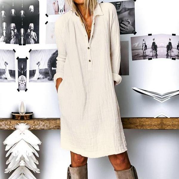 Günlük Rahat Baharlık Salaş Gömlek Yaka Elbise - Image 1