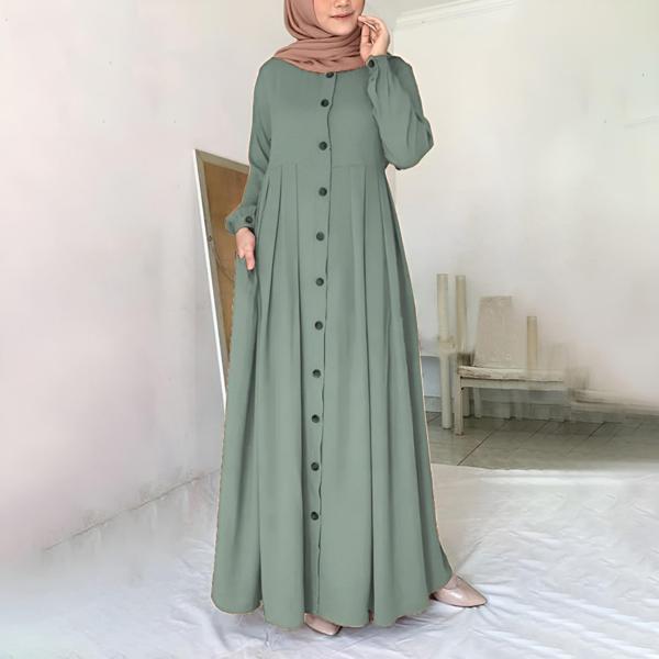 Keten Günlük Yazlık Tam Boy Tesettür Kadın Elbise - Image 1