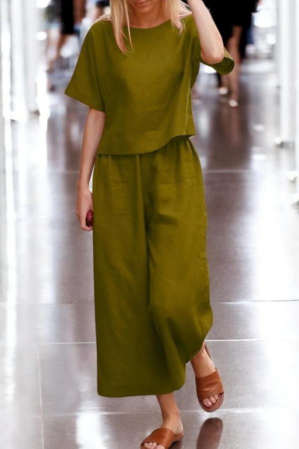 Kısa Kollu Alt Üst Keten Takım - Image 1