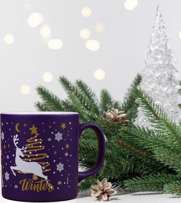 Lacivert Geyikli Winter Seramik Kupa - Image 1