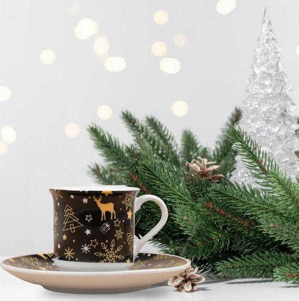 Siyah Yılbaşı Figürlü Kahve Fincanı - Image 1