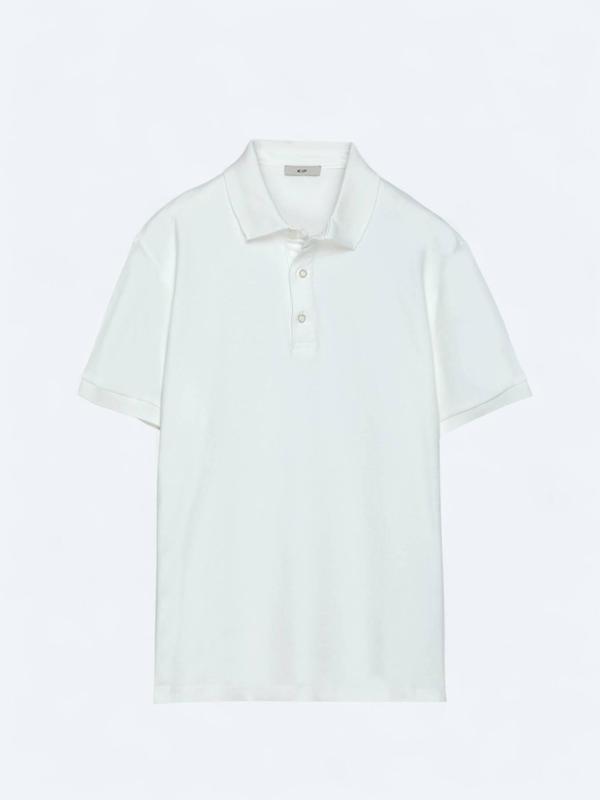 Ekru Düz Polo Yaka %100 Pamuk T-Shirt - Image 1