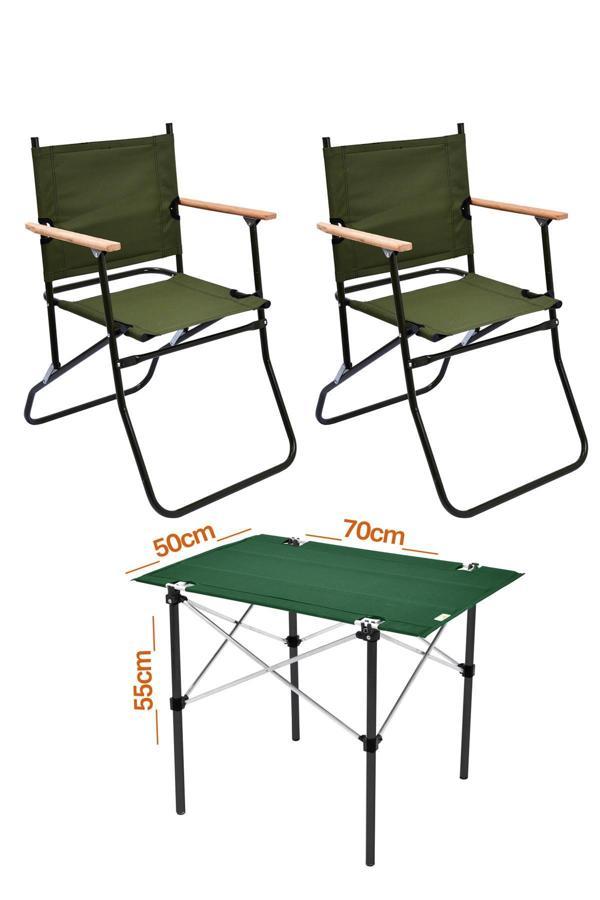 2 Adet 120 Kg kapasiteli Katlanır Kamp Sandalyesi ve 50x70 Kamp Masası Seti-2-AS-5070-Y - Image 1
