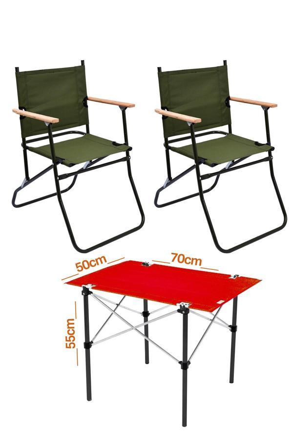 2 Adet 120 Kg kapasiteli Katlanır Kamp Sandalyesi ve 50x70 Kamp Masası Seti-2-AS-5070-K - Image 1