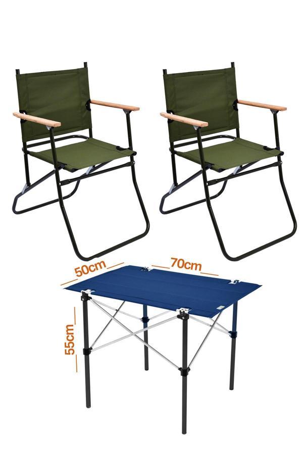 2 Adet 120 Kg kapasiteli Katlanır Kamp Sandalyesi ve 50x70 Kamp Masası Seti-2-AS-5070-L - Image 1