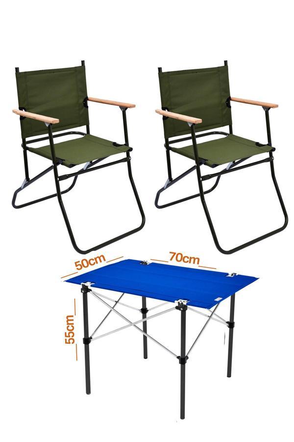 2 Adet 120 Kg kapasiteli Katlanır Kamp Sandalyesi ve 50x70 Kamp Masası Seti-2-AS-5070-M - Image 1