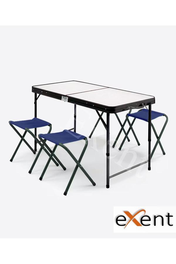 Exent Çantalı Tabureli Masa Seti, Piknik Kamp Masası Seti-4 Tabureli-L - Image 1