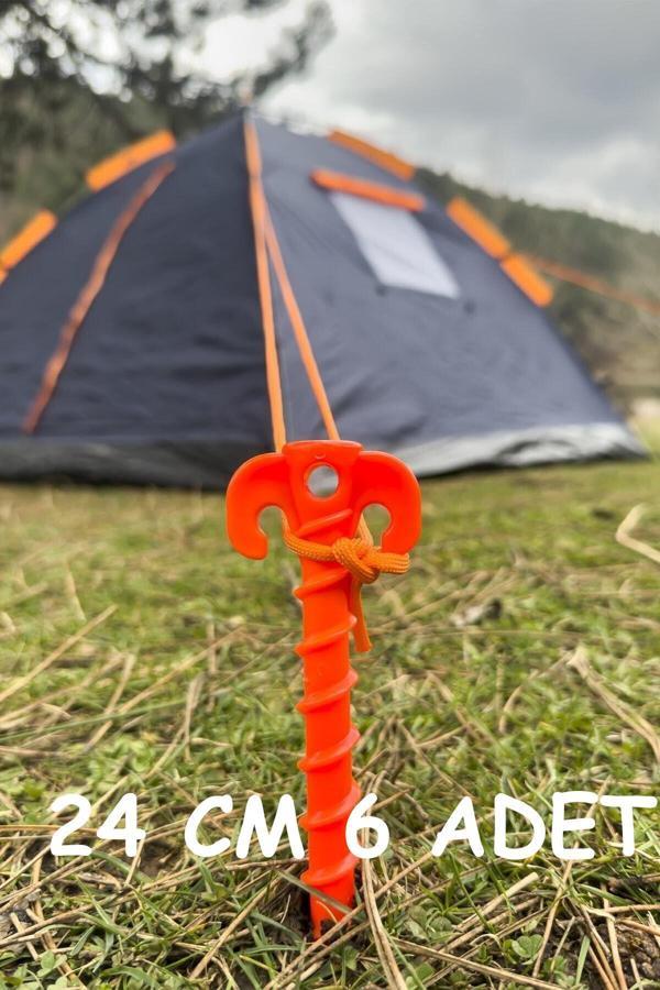 İntercamp 6' li 24 cm Çadır Kazığı, Çakma Kazığı, Çadır Sabitleme Kazığı, Kancalı Kazık, Plastik - Image 1