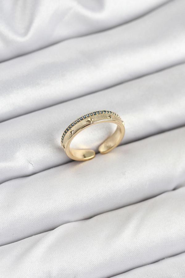 Pirinç Gold Renk Sıralı Zirkon Taşlı Kutup Yıldızı Model Kadın Yüzük - EBJ250927W37923 - Image 1