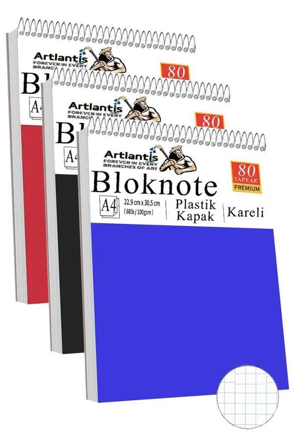 Telli Masaüstü Not Defteri Kareli A4 3 Adet Masa Üstü Plastik Kapaklı Spiralli Bloknot Blocknote 80 Yaprak Okul Ofis - Image 1