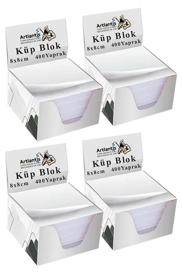 Masaüstü Küp Blok Not Kağıdı 4 Paket 8x8 cm Beyaz Küp Not Kağıdı Kare Kağıt Beyaz Boş Kağıt 400 Yaprak Hatırlatma Ofis - Image 1