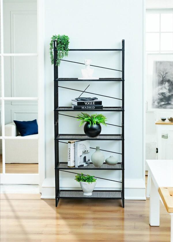 DEKORATİF SİYAH METAL KİTAPLIK 6 RAFLI ÇOK AMAÇLI STAND SALON VE ÇALIŞMA ODASI DÜZENLEYİCİ  - Image 1