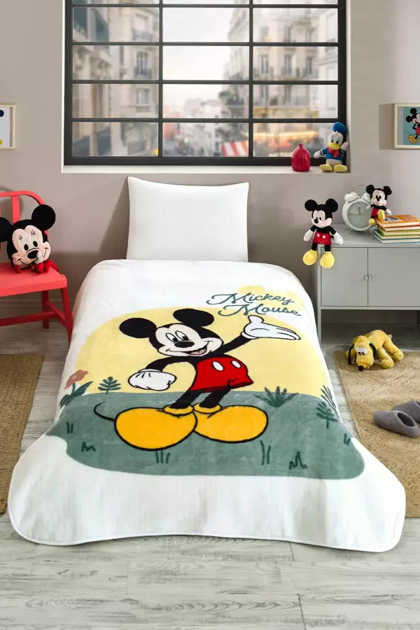 Disney Mickey Mouse Battaniye Tek Kişilik Beyaz  - Image 1